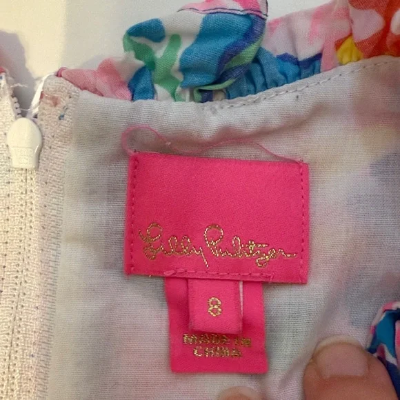 Lilly Pulitzer Ruffle Vibrant Floral Dress in Blue and Pink Size 8 Summer Beach - Picture 2 of 10